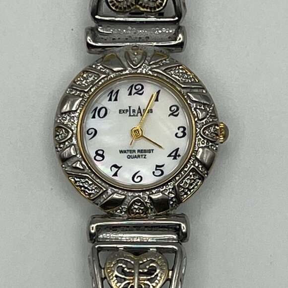 Vintage La Express Ladies Silver Tone Mother of Pearl Watch Filigree Working - Picture 8 of 11